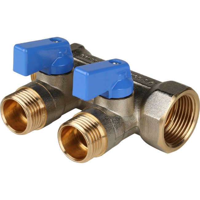 Коллектор с шаровыми кранами STOUT 3/4"х2х1/2" синие ручки SMB 6201 341202